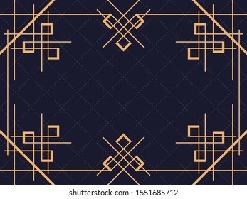 Art deco frame. Vintage linear border. Design a template for invitations, leaflets and greeting cards. The style of the 1920s and 1930s. Vector illustration
