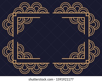 Art deco frame. Vintage linear border. Design a template for invitations, leaflets and greeting cards. The style of the 1920s and 1930s. Vector illustration