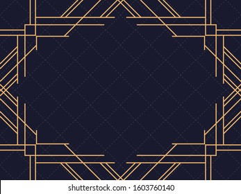 Art deco frame. Vintage linear border. Design a template for invitations, leaflets and greeting cards. The style of the 1920s and 1930s. Vector illustration