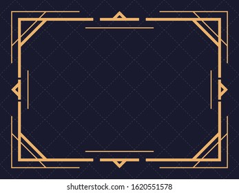 Art deco frame. Vintage linear border. Design a template for invitations, leaflets and greeting cards. The style of the 1920s and 1930s. Vector illustration