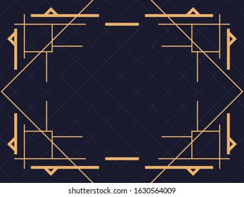 Art deco frame. Vintage linear border. Design a template for invitations, leaflets and greeting cards. The style of the 1920s and 1930s. Vector illustration