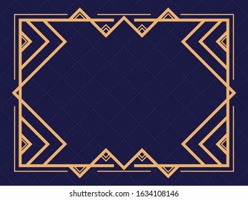 Art deco frame. Vintage linear border. Design a template for invitations, leaflets and greeting cards. The style of the 1920s and 1930s. Vector illustration