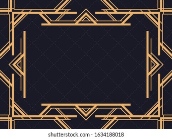 Art deco frame. Vintage linear border. Design a template for invitations, leaflets and greeting cards. The style of the 1920s and 1930s. Vector illustration