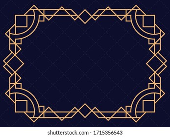 Art deco frame. Vintage linear border. Design a template for invitations, leaflets and greeting cards. The style of the 1920s and 1930s. Vector illustration