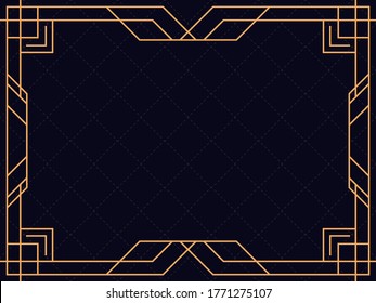 Art deco frame. Vintage linear border. Design a template for invitations, leaflets and greeting cards. The style of the 1920s and 1930s. Vector illustration