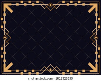 Art deco frame. Vintage linear border. Design a template for invitations, leaflets and greeting cards. The style of the 1920s - 1930s. Vector illustration