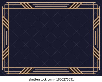Art deco frame. Vintage linear border. Design a template for invitations, leaflets and greeting cards. Geometric golden frame. The style of the 1920s - 1930s. Vector illustration