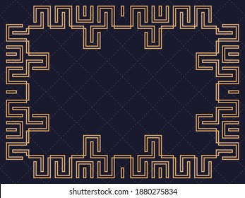 Art deco frame. Vintage linear border. Design a template for invitations, leaflets and greeting cards. Geometric golden frame. The style of the 1920s - 1930s. Vector illustration