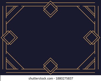 Art deco frame. Vintage linear border. Design a template for invitations, leaflets and greeting cards. Geometric golden frame. The style of the 1920s - 1930s. Vector illustration