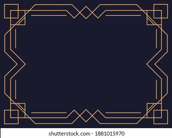 Art deco frame. Vintage linear border. Design a template for invitations, leaflets and greeting cards. Geometric golden frame. The style of the 1920s - 1930s. Vector illustration