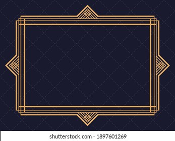 Art deco frame. Vintage linear border. Design a template for invitations, leaflets and greeting cards. Geometric golden frame. The style of the 1920s - 1930s. Vector illustration