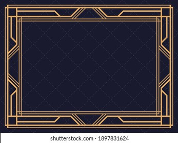 Art deco frame. Vintage linear border. Design a template for invitations, leaflets and greeting cards. Geometric golden frame. The style of the 1920s - 1930s. Vector illustration