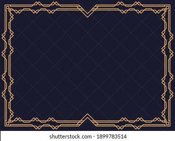 Marco Art Déco. Borde lineal vintage. Diseñar una plantilla para invitaciones, folletos y tarjetas de felicitación. Marco geométrico dorado. El estilo de los años 20-30 Ilustración del vector