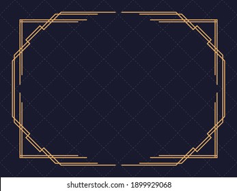 Art deco frame. Vintage linear border. Design a template for invitations, leaflets and greeting cards. Geometric golden frame. The style of the 1920s - 1930s. Vector illustration