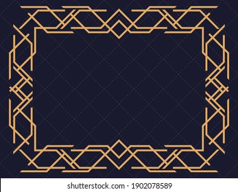 Art deco frame. Vintage linear border. Design a template for invitations, leaflets and greeting cards. Geometric golden frame. The style of the 1920s - 1930s. Vector illustration