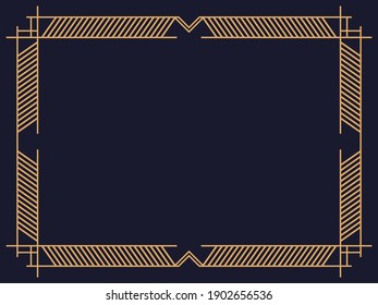 Art deco frame. Vintage linear border. Design a template for invitations, leaflets and greeting cards. Geometric golden frame. The style of the 1920s - 1930s. Vector illustration