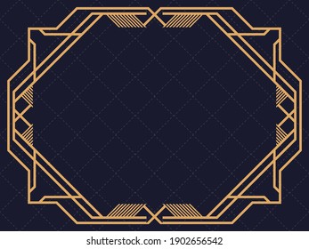 Art deco frame. Vintage linear border. Design a template for invitations, leaflets and greeting cards. Geometric golden frame. The style of the 1920s - 1930s. Vector illustration