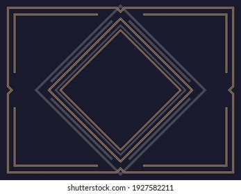 Art deco frame. Vintage linear border. Design a template for invitations, leaflets and greeting cards. Geometric golden frame. The style of the 1920s - 1930s. Vector illustration