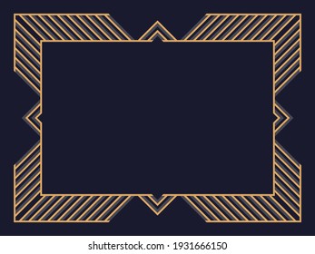 Art deco frame. Vintage linear border. Design a template for invitations, leaflets and greeting cards. Geometric golden frame. The style of the 1920s - 1930s. Vector illustration