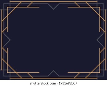 Art deco frame. Vintage linear border. Design a template for invitations, leaflets and greeting cards. Geometric golden frame. The style of the 1920s - 1930s. Vector illustration