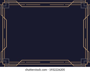 Art deco frame. Vintage linear border. Design a template for invitations, leaflets and greeting cards. Geometric golden frame. The style of the 1920s - 1930s. Vector illustration