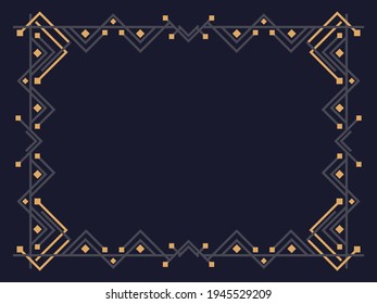 Art deco frame. Vintage linear border. Design a template for invitations, leaflets and greeting cards. Geometric golden frame. The style of the 1920s - 1930s. Vector illustration