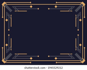 Art deco frame. Vintage linear border. Design a template for invitations, leaflets and greeting cards. Geometric golden frame. The style of the 1920s - 1930s. Vector illustration