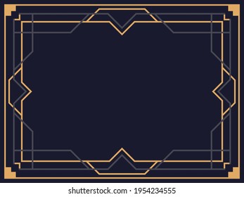 Art deco frame. Vintage linear border. Design a template for invitations, leaflets and greeting cards. Geometric golden frame. The style of the 1920s - 1930s. Vector illustration