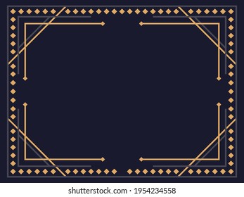Art-Deco-Rahmen. Vintage lineare Grenze. Entwerfen Sie eine Vorlage für Einladungen, Faltblätter und Grußkarten. Geometrischer goldener Rahmen. Der Stil der 1920er bis 1930er Jahre. Vektorgrafik