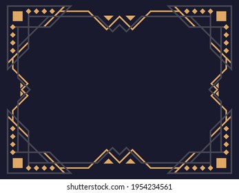 Art deco frame. Vintage linear border. Design a template for invitations, leaflets and greeting cards. Geometric golden frame. The style of the 1920s - 1930s. Vector illustration