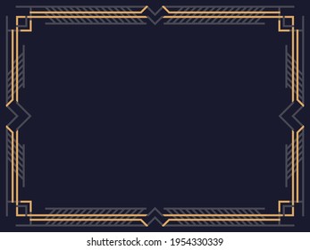 Art deco frame. Vintage linear border. Design a template for invitations, leaflets and greeting cards. Geometric golden frame. The style of the 1920s - 1930s. Vector illustration