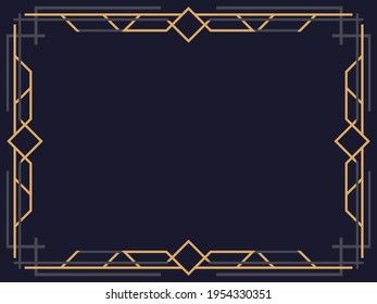 Art deco frame. Vintage linear border. Design a template for invitations, leaflets and greeting cards. Geometric golden frame. The style of the 1920s - 1930s. Vector illustration