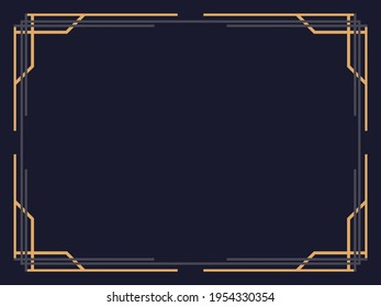 Art deco frame. Vintage linear border. Design a template for invitations, leaflets and greeting cards. Geometric golden frame. The style of the 1920s - 1930s. Vector illustration