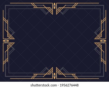 Art deco frame. Vintage linear border. Design a template for invitations, leaflets and greeting cards. Geometric golden frame. The style of the 1920s - 1930s. Vector illustration