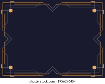 Art deco frame. Vintage linear border. Design a template for invitations, leaflets and greeting cards. Geometric golden frame. The style of the 1920s - 1930s. Vector illustration