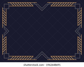 Art deco frame. Vintage linear border. Design a template for invitations, leaflets and greeting cards. Geometric golden frame. The style of the 1920s - 1930s. Vector illustration