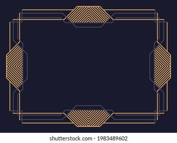 Art deco frame. Vintage linear border. Design a template for invitations, leaflets and greeting cards. Geometric golden frame. The style of the 1920s - 1930s. Vector illustration