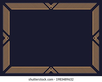 Art deco frame. Vintage linear border. Design a template for invitations, leaflets and greeting cards. Geometric golden frame. The style of the 1920s - 1930s. Vector illustration
