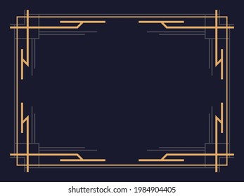 Art deco frame. Vintage linear border. Design a template for invitations, leaflets and greeting cards. Geometric golden frame. The style of the 1920s - 1930s. Vector illustration