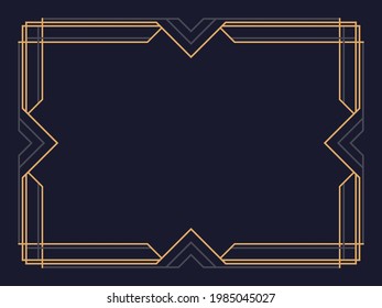 Art deco frame. Vintage linear border. Design a template for invitations, leaflets and greeting cards. Geometric golden frame. The style of the 1920s - 1930s. Vector illustration