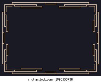 Art deco frame. Vintage linear border. Design a template for invitations, leaflets and greeting cards. Geometric golden frame. The style of the 1920s - 1930s. Vector illustration