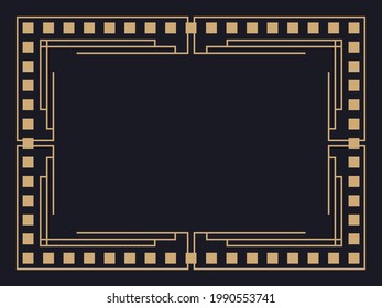 Art deco frame. Vintage linear border. Design a template for invitations, leaflets and greeting cards. Geometric golden frame. The style of the 1920s - 1930s. Vector illustration