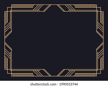 Art deco frame. Vintage linear border. Design a template for invitations, leaflets and greeting cards. Geometric golden frame. The style of the 1920s - 1930s. Vector illustration