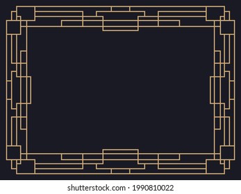 Art-Deco-Rahmen. Vintage lineare Grenze. Entwerfen Sie eine Vorlage für Einladungen, Faltblätter und Grußkarten. Geometrischer goldener Rahmen. Der Stil der 1920er bis 1930er Jahre. Vektorgrafik