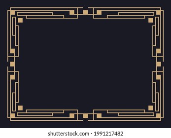 Art deco frame. Vintage linear border. Design a template for invitations, leaflets and greeting cards. Geometric golden frame. The style of the 1920s - 1930s. Vector illustration