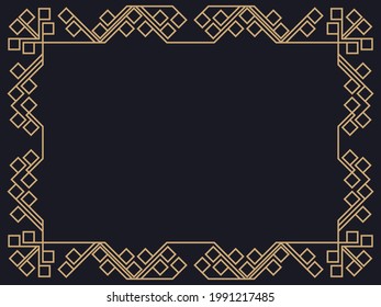 Marco Art Déco. Borde lineal vintage. Diseñar una plantilla para invitaciones, folletos y tarjetas de felicitación. Marco geométrico dorado. El estilo de los años 20-30 Ilustración del vector