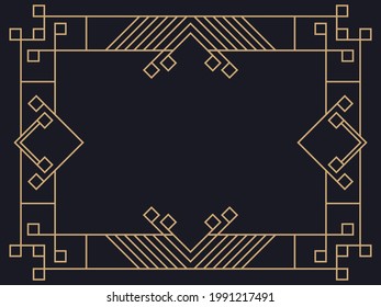 Art deco frame. Vintage linear border. Design a template for invitations, leaflets and greeting cards. Geometric golden frame. The style of the 1920s - 1930s. Vector illustration