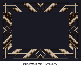 Art deco frame. Vintage linear border. Design a template for invitations, leaflets and greeting cards. Geometric golden frame. The style of the 1920s - 1930s. Vector illustration