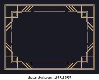 Art deco frame. Vintage linear border. Design a template for invitations, leaflets and greeting cards. Geometric golden frame. The style of the 1920s - 1930s. Vector illustration