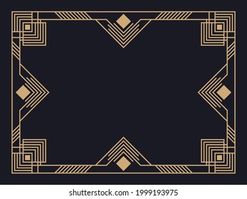 Art deco frame. Vintage linear border. Design a template for invitations, leaflets and greeting cards. Geometric golden frame. The style of the 1920s - 1930s. Vector illustration